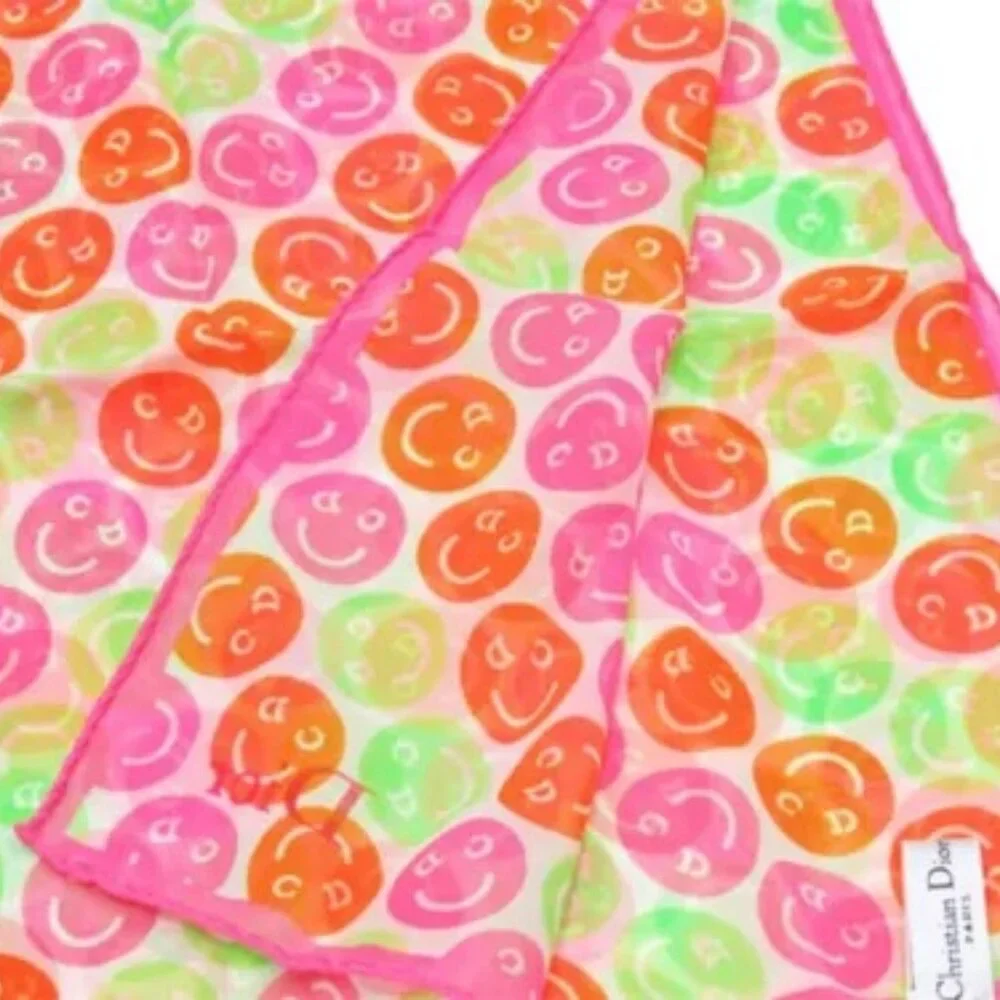 Dior Scarf CD Smile Pink-orange Silk Authentic Used
